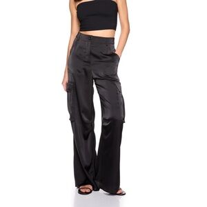 Anthropologie Good American satin cargo pants